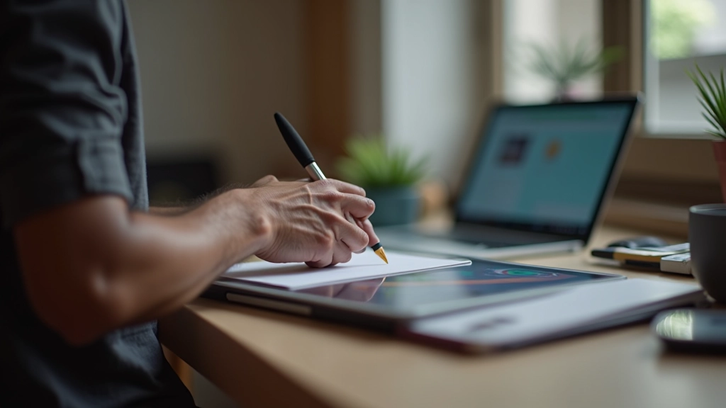 Designer crafting smooth micro-interactions on a tablet device in a creative workspace