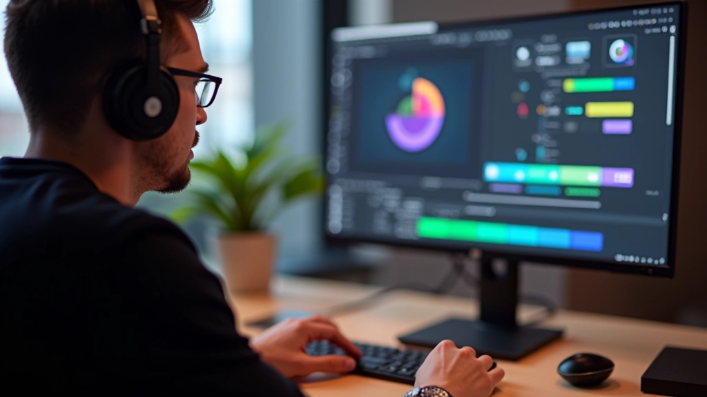 Designer working on micro-interaction animations at computer with color palette visible